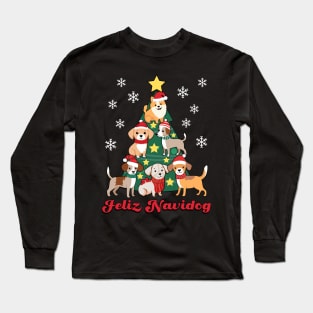 Feliz Navidog Dog Christmas Tree Funny Dog Lover Navidad Gift Long Sleeve T-Shirt